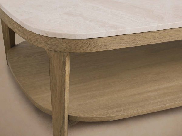 Danny Marble Top Coffee Table Oak Wood Cocktail Table Living Room Rectangle Center Tea Table - Image 6