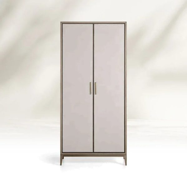 Malone Solid Wood Double Door Tall Cabinet With Leather Detailing - Image 8