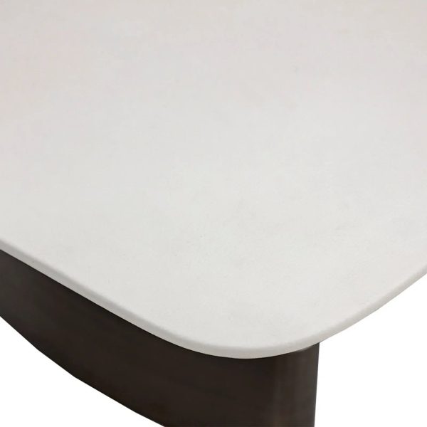 Carolin Pebbled Cream Faux Leather Top Dining Table with Wood Base - Image 4