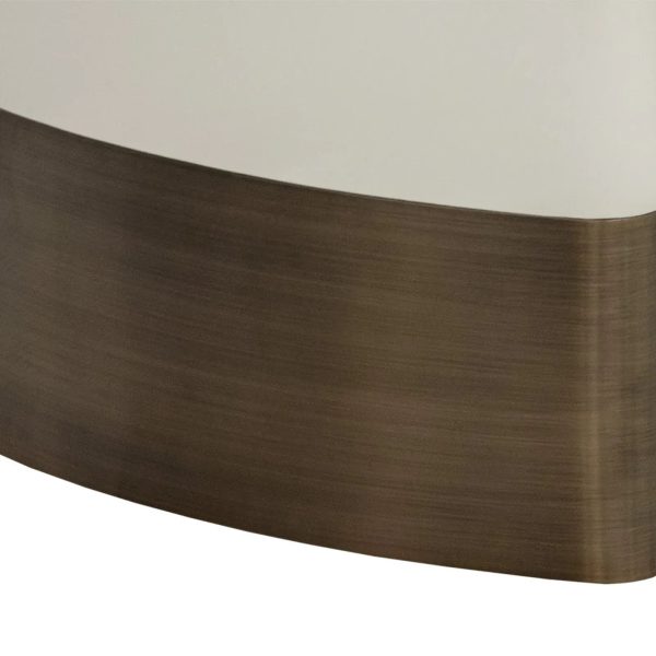 Carolin Pebbled Cream Faux Leather Top Dining Table with Wood Base - Image 5