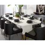 Carolin Pebbled Cream Faux Leather Top Dining Table with Wood Base - Image 2