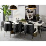 Carolin Pebbled Cream Faux Leather Top Dining Table with Wood Base - Image 3