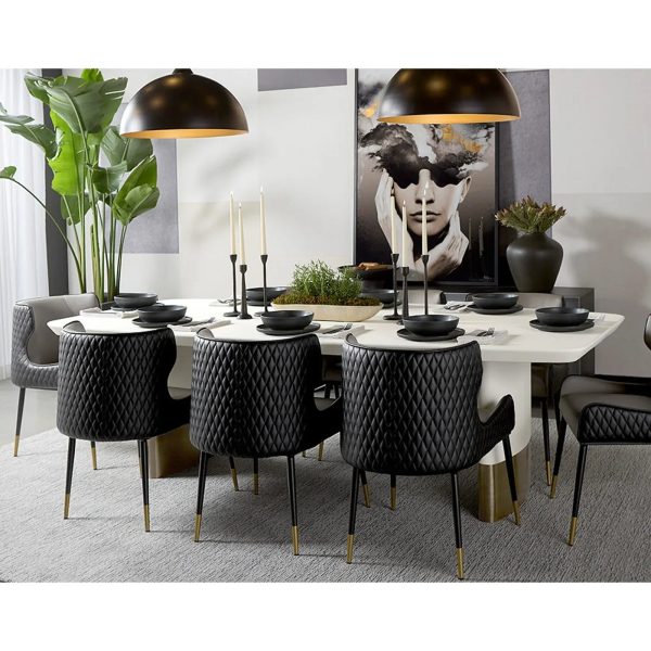 Carolin Pebbled Cream Faux Leather Top Dining Table with Wood Base - Image 3