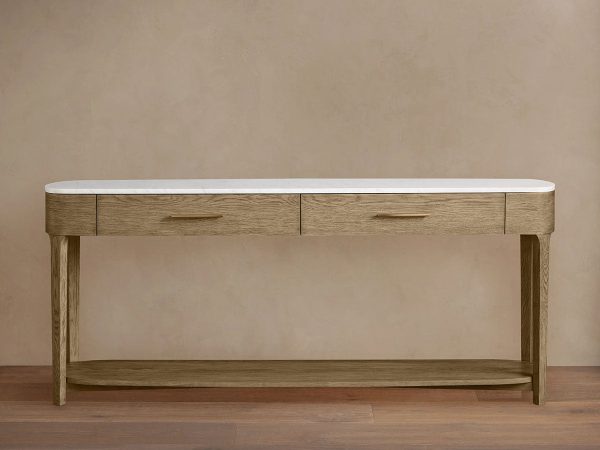 Danny Marble Top Entryway  Console Table Wtih Storage Drawers Oak Wood Hallway Entrance Table - Image 5