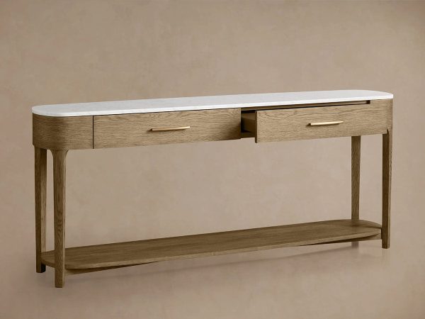 Danny Marble Top Entryway  Console Table Wtih Storage Drawers Oak Wood Hallway Entrance Table - Image 2