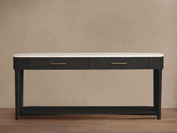 Danny Marble Top Entryway  Console Table Wtih Storage Drawers Oak Wood Hallway Entrance Table - Image 6