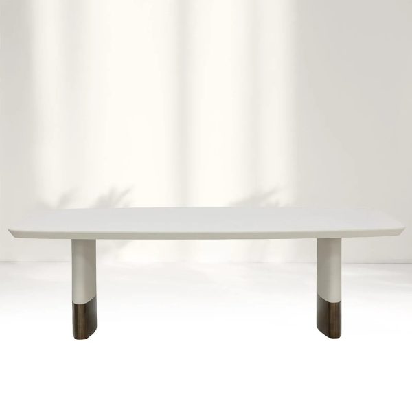 Carolin Pebbled Cream Faux Leather Top Dining Table with Wood Base - Image 6