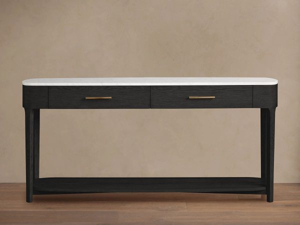 Danny Marble Top Entryway  Console Table Wtih Storage Drawers Oak Wood Hallway Entrance Table - Image 7