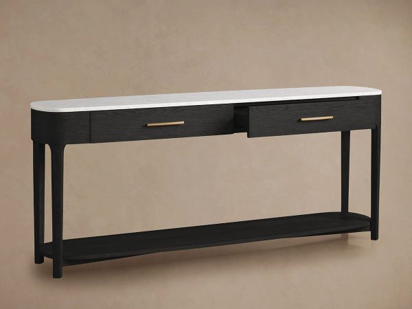 Danny Marble Top Entryway  Console Table Wtih Storage Drawers Oak Wood Hallway Entrance Table - Image 8