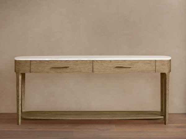 Danny Marble Top Entryway  Console Table Wtih Storage Drawers Oak Wood Hallway Entrance Table - Image 4