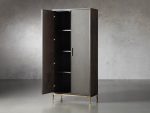 Malone Solid Wood Double Door Tall Cabinet With Leather Detailing - Image 3