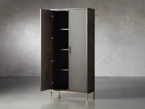 Malone Solid Wood Double Door Tall Cabinet With Leather Detailing - Image 3