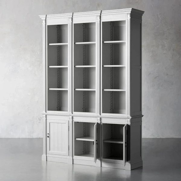 Athens Three Row Bookcase Handcrafted Wood Display Cabinet - Image 3