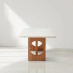 Elliot Carrara Marble Top Dining Table Rectangular White Stone Dining Table with Solid Oak Base - Image 2