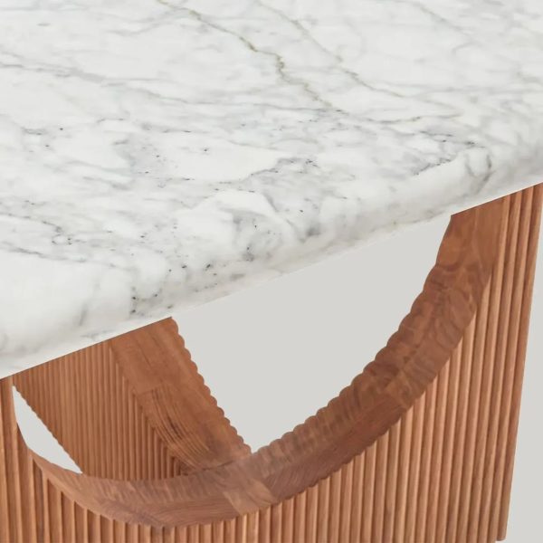 Elliot Carrara Marble Top Dining Table Rectangular White Stone Dining Table with Solid Oak Base - Image 4