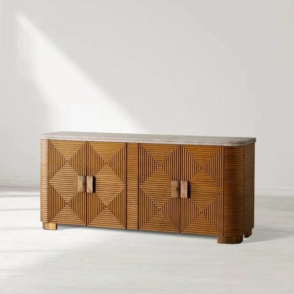 Grey Emperador marble Kensley Sideboard Wood Buffets Cabinet - Image 2