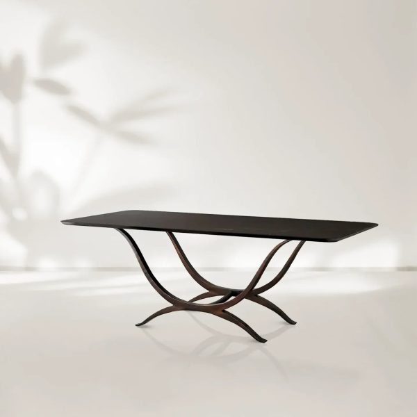 Chorda Rectangular Dining Table 84" Stoneware Tabletop Dining Table with Iron Base - Image 4