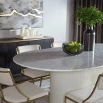 Panoso White Oval Dining Table Carrara Marble Top with Wood Base - Image 2