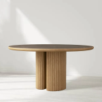 Astor Round Natural Marble Top Dining Table Oak Wood Base - Image 2