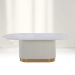 Panoso White Oval Dining Table Carrara Marble Top with Wood Base - Image 4