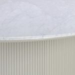 Panoso White Oval Dining Table Carrara Marble Top with Wood Base - Image 6