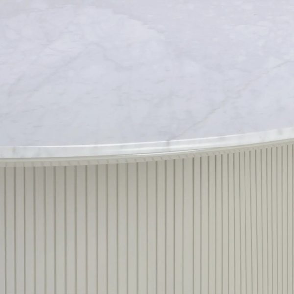Panoso White Oval Dining Table Carrara Marble Top with Wood Base - Image 6