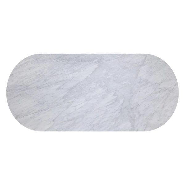 Panoso White Oval Dining Table Carrara Marble Top with Wood Base - Image 7