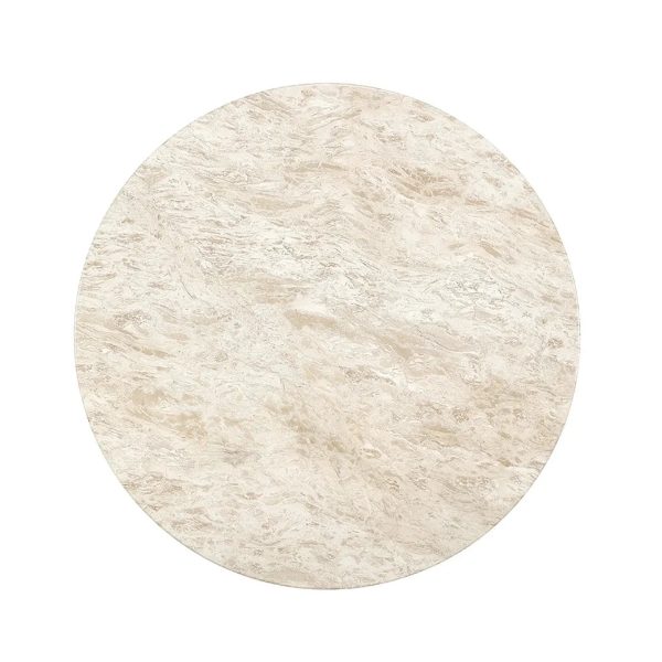 Canodi Polished Cream Marble Stone Top Dining Table with Wood Fluted Base - Image 4