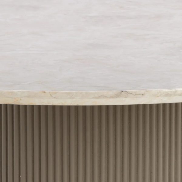 Canodi Polished Cream Marble Stone Top Dining Table with Wood Fluted Base - Image 6