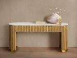 Finnley Stone Top Storage Console Solid Wood Hallway Entryway Table Entrance Cabinet With Drawers - Image 2