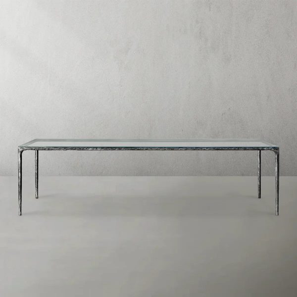 Thaddeus Metal Glass Rectangular Dining Table Hand-Forged Kitchen Table - Image 4