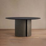Saint Germain Round Wood Dining Table with Solid Oak & Oak Veneers Wood Dauphine Base