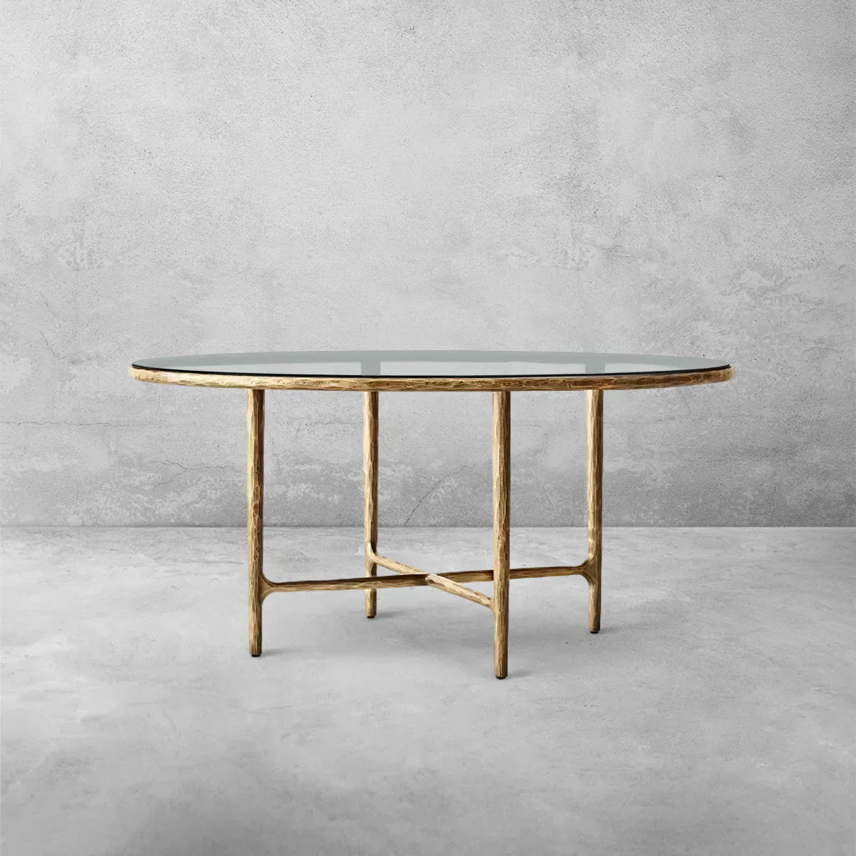 s-1_80b3ff84-a04a-4e90-9925-637b34df69be_1.jpg Thaddeus Metal Glass Round Dining Table Hand-Forged Kitchen Table - Image 1