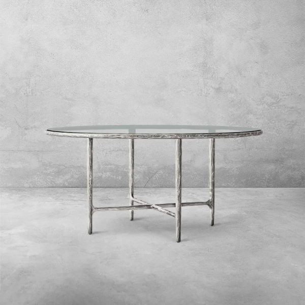 Thaddeus Metal Glass Round Dining Table Hand-Forged Kitchen Table - Image 3
