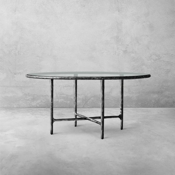 Thaddeus Metal Glass Round Dining Table Hand-Forged Kitchen Table - Image 8