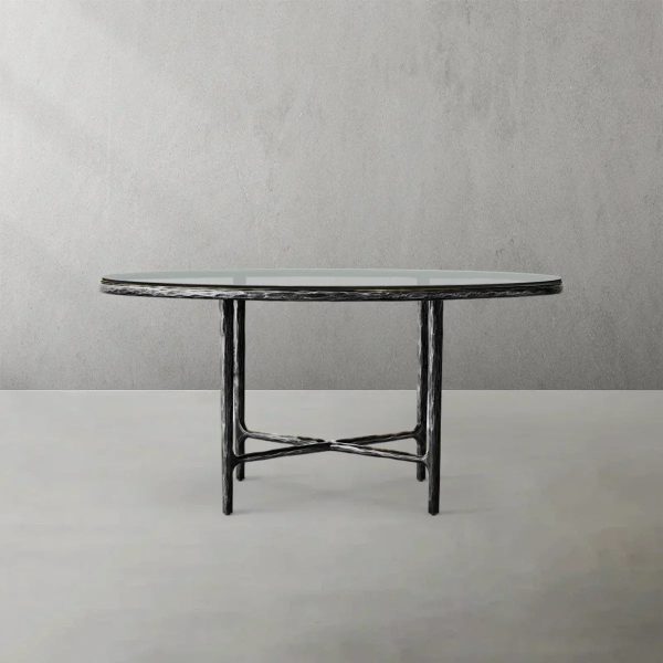 Thaddeus Metal Glass Round Dining Table Hand-Forged Kitchen Table - Image 5
