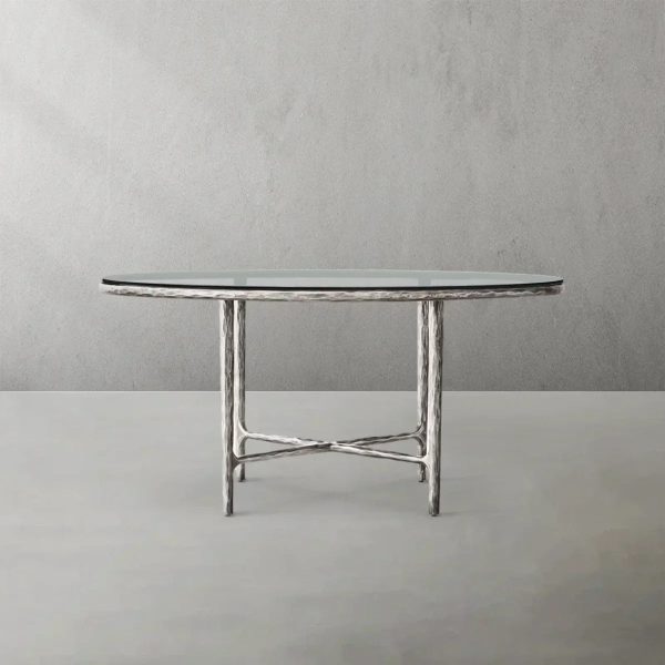Thaddeus Metal Glass Round Dining Table Hand-Forged Kitchen Table - Image 4
