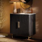 Finnley Small Stone Top Wood Bar Cabinet with Wine Rack - Image 2