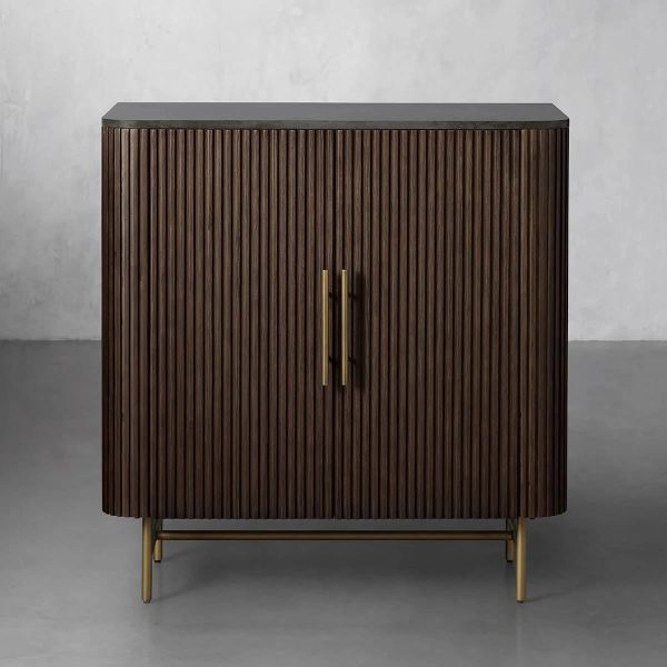 Finnley Small Stone Top Wood Bar Cabinet with Wine Rack - Image 5