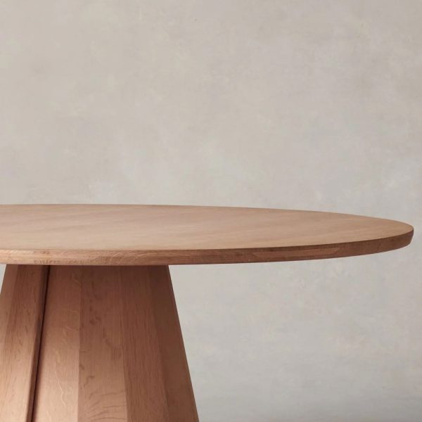 Brank White Oak Wood Round Dining Table With Cone Base - Image 3