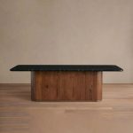 Caden Dining Table with Black Marquina Stone Top American Walnut Wood Base Luxury Style