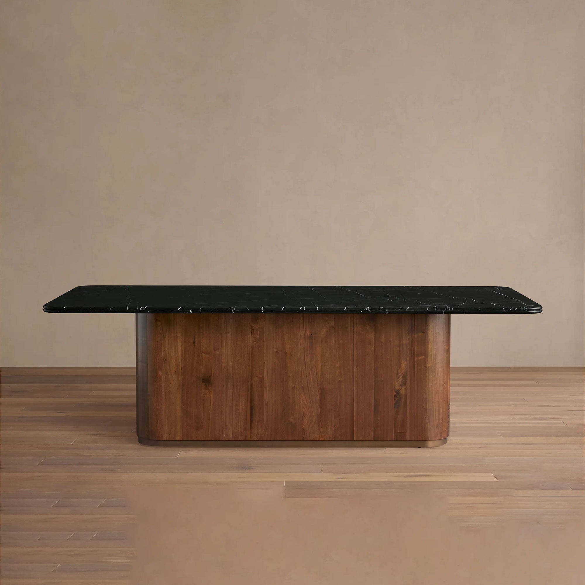 scsacas23qcz23qdwx.jpg Caden Dining Table with Black Marquina Stone Top American Walnut Wood Base Luxury Style - Image 1