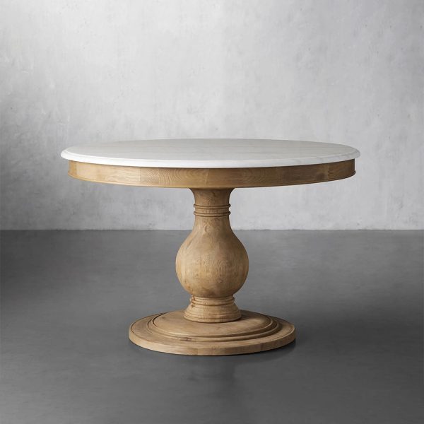 Luca Round Natural Stone Tabletop Dining Table With Pine Base - Image 7