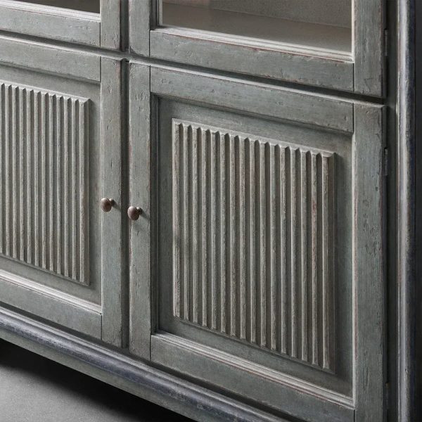 Giotto Antique Tall Display Cabinet Wood Side Storage Cabinet Bookcase with Glass Doors - Image 7