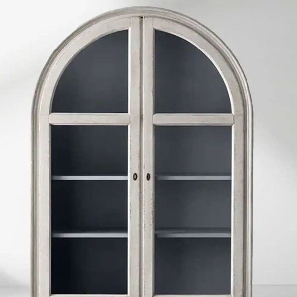 Giotto Antique Tall Display Cabinet Wood Side Storage Cabinet Bookcase with Glass Doors - Image 4