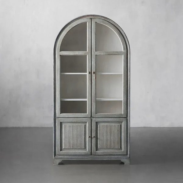 Giotto Antique Tall Display Cabinet Wood Side Storage Cabinet Bookcase with Glass Doors - Image 6
