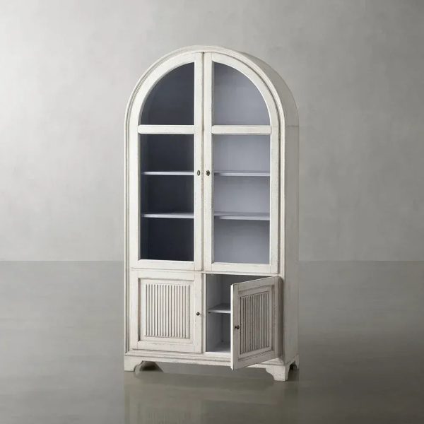Giotto Antique Tall Display Cabinet Wood Side Storage Cabinet Bookcase with Glass Doors - Image 3